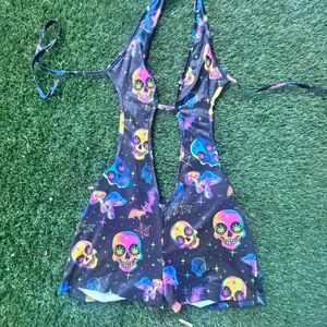 Colorful mushrooms and Skull Print romper